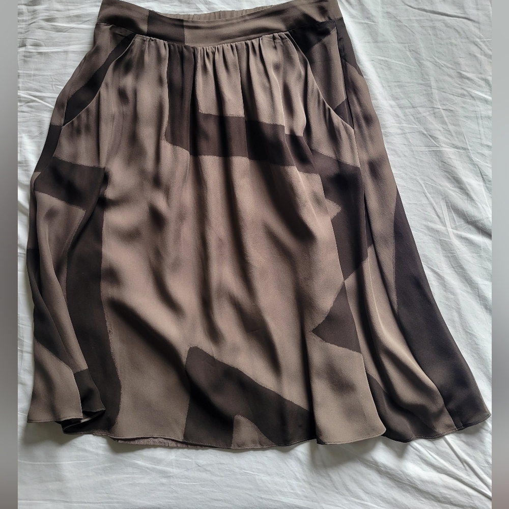 Kelly Wearstler Taupe and Dark Brown A-Line Silk Skirt